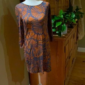 BCBG MAXSZRIA Rayon Rust and Navy Shirt Dress, 3/4 sleeve